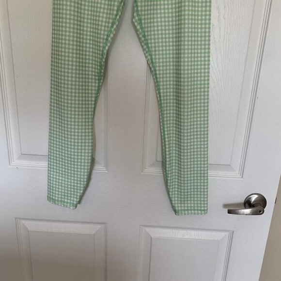 LA + Image Women’s Medium Leggings Green White Gingham Pants Excercise - Picture 3 of 9